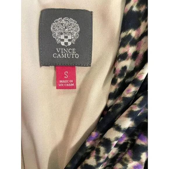 Vince Camuto  Black Pink Animal Print Wide Leg Cowl Neck Jumpsuit Small - Picture 5 of 6